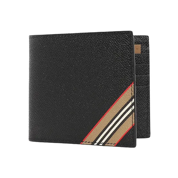 Ví Nam Burberry Icon Stripe Print Bicycle 8033072 Wallet Black Màu Đen