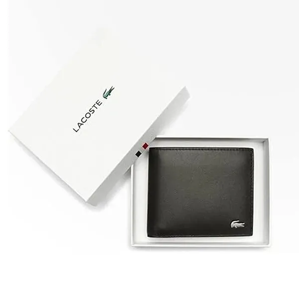Ví Nam Lacoste Bi fold Wallet Black Leather Men's NH1112 Màu Đen