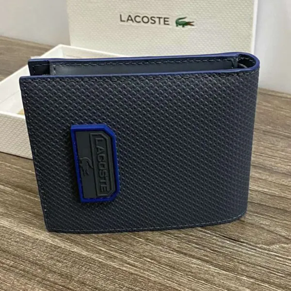 Ví Nam Lacoste Men's Chantaco Leather Billfold Wallet Dark Shadow Cosmique Màu Xám