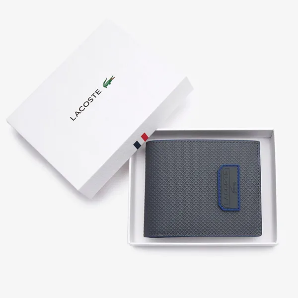 Ví Nam Lacoste Men's Chantaco Leather Billfold Wallet Dark Shadow Cosmique Màu Xám
