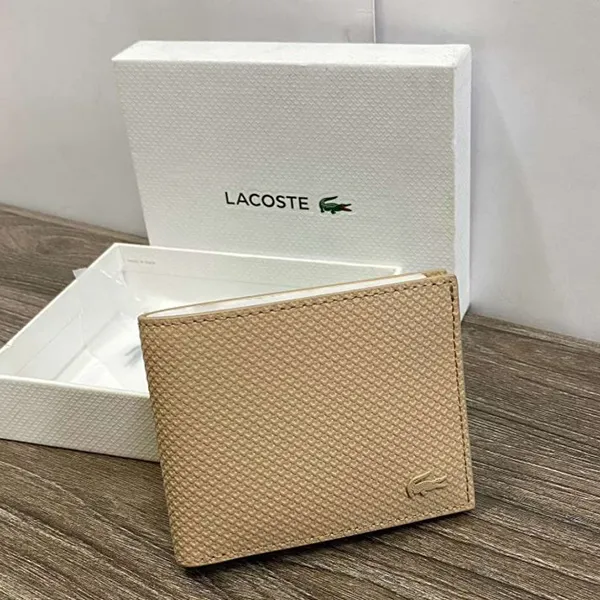 Ví Nam Lacoste Men's Chantaco Pique Leather 3 Card Wallet NH2824-L32 Beige Màu Be