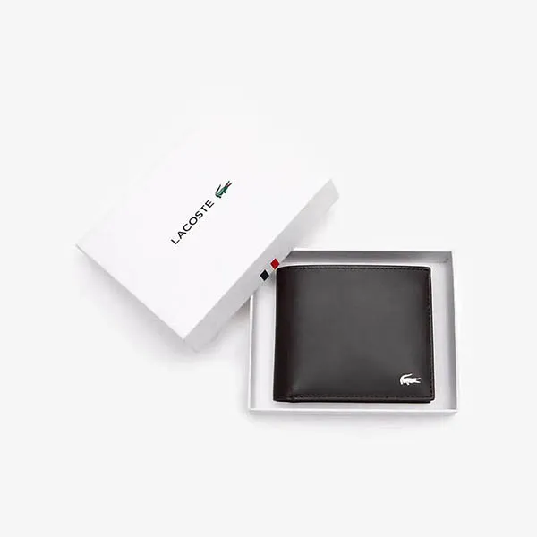 Ví Nam Lacoste Men's Leather Wallet Black NH1112FG 028 Màu Đen