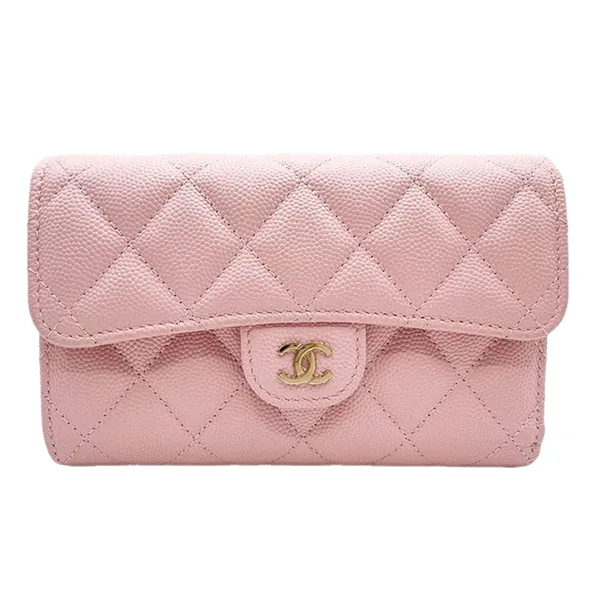 Ví Nữ Chanel Matelasse Classic Flag Trifold Wallet Glade Calfskin AP0232 Màu Hồng