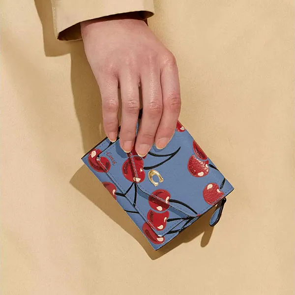 Ví Nữ Coach Wyn Small Wallet With Cherry Print Blue/Red Màu Xanh - Đỏ
