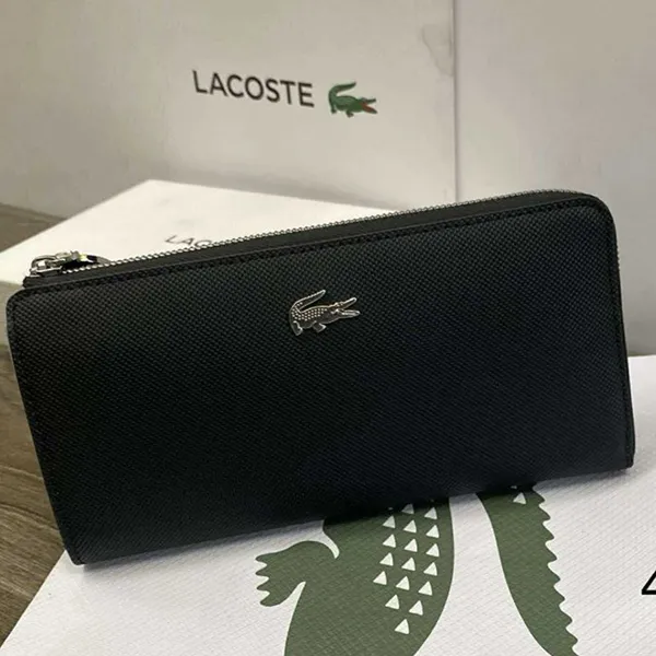 Ví Nữ Lacoste 3D Crocodile Logo Scratch Resistant Long Màu Đen