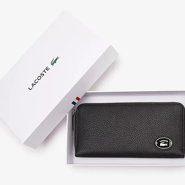 Ví Nữ Lacoste Metal Plate Long Zip Wallet NF3937GZ 000 Màu Đen
