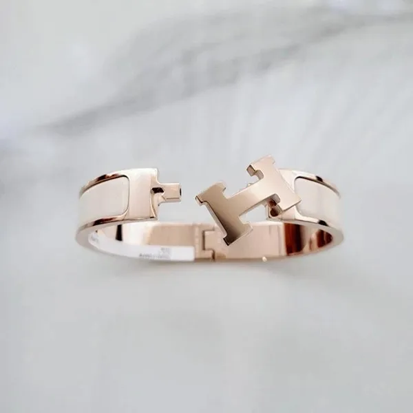 Vòng Đeo Tay Nữ Hermès H Blanc Bangle Bracelet Cream Rose Gold H700001FO85PM 67089306 Màu Vàng