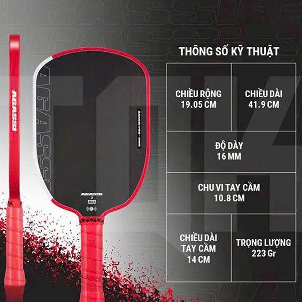 Vợt Pickleball Joola Gen Agassi Pro 16mm Màu Đen Đỏ