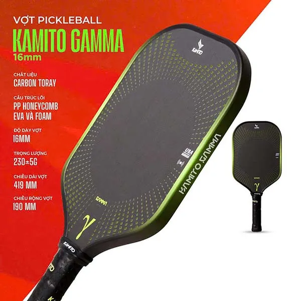 Vợt Pickleball Kamito Gamma 16mm KMVPK251023 Màu Vàng Đen