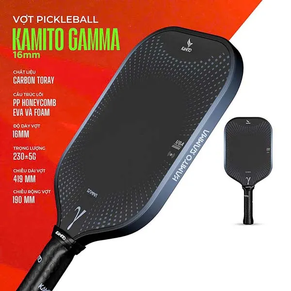 Vợt Pickleball Kamito Gamma 16mm KMVPK251029 Màu Xám Đen