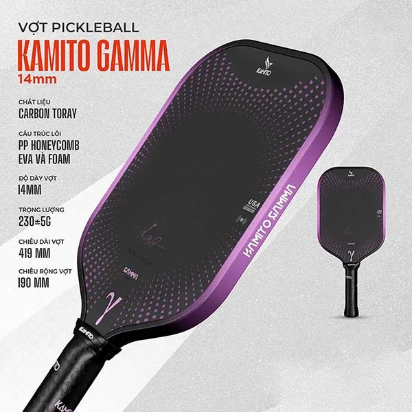 Vợt Pickleball Kamito Gamma 16mm KMVPK251182 Màu Đen Tím