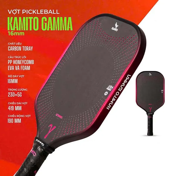 Vợt Pickleball Kamito Gamma 16mm KMVPK251021 Màu Hồng Đen