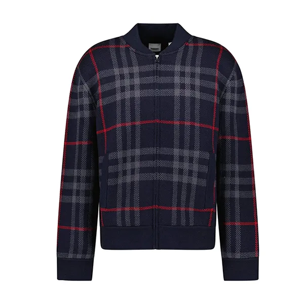 Áo Bomber Nam Burberry Morland Knitted Wool Jacket Check Navy Màu Xanh Kẻ Size S