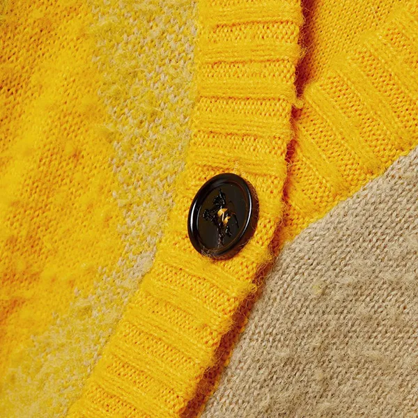 Áo Cardigan Nữ Burberry Argyle Jacquard-Knit Wool Màu Vàng Size S