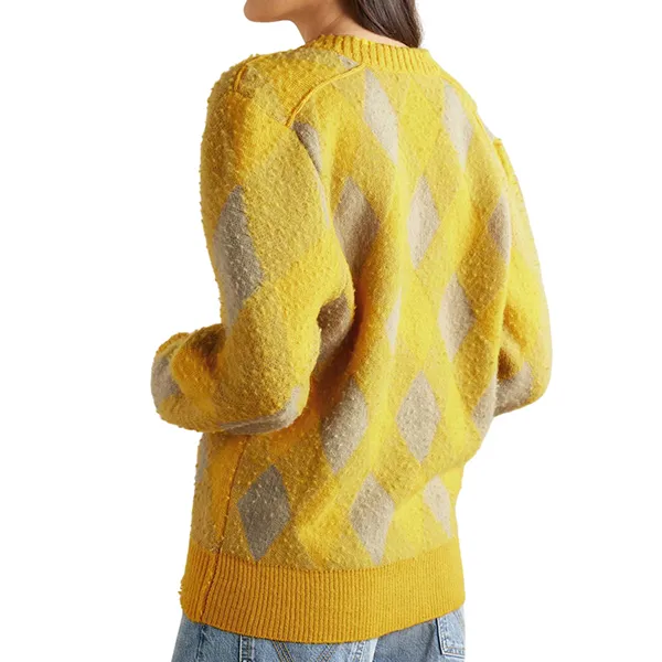 Áo Cardigan Nữ Burberry Argyle Jacquard-Knit Wool Màu Vàng Size S