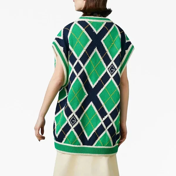 Áo Cardigan Nữ Gucci G Rhombus Sleeveless Cardigan Vest In Green Màu Xanh Lá Size S