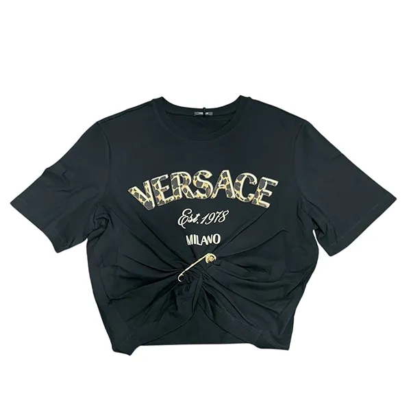 Áo Croptop Nữ Versace Logo Printed 1010259 1A15793 2BX70 Màu Đen Size 40