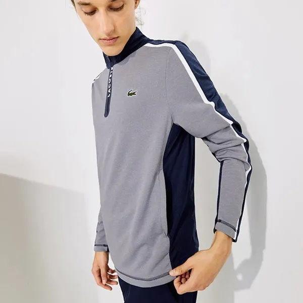 Áo Dài Tay Nam Lacoste Sport Zip Stand-Up Collar Stretch Golf Sweatshirt Grey SH2334 Màu Xám Size 3