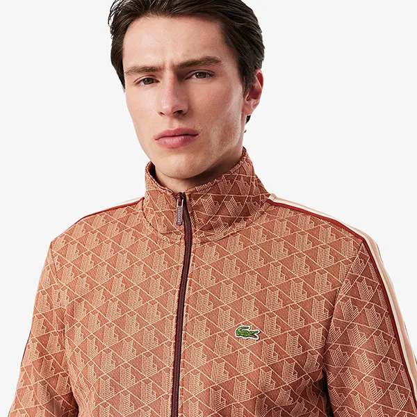 Áo Khoác Nam Lacoste Men's Paris Monogram Zip-Up Sweatshirt SH1368 GTI Màu Nâu Size 2