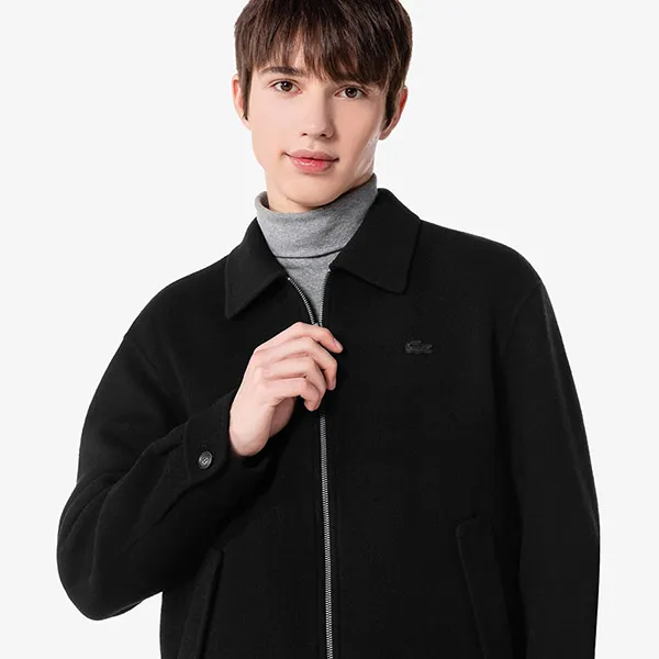 Áo Khoác Nam Lacoste Wool Trucker Jacket BH602E 031 Màu Đen Size 3