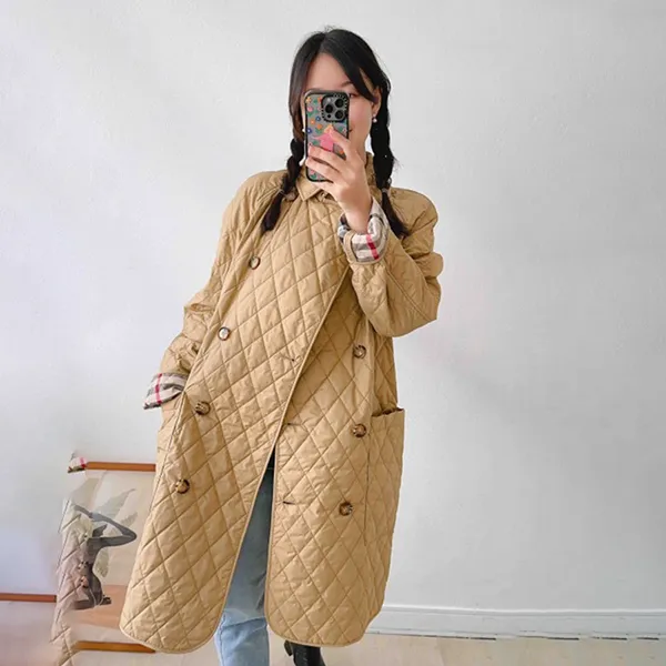 Áo Khoác Nữ Burberry Tything Diamond Quilt Trench Coat Jacket 8053043 Màu Be Size M