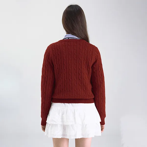 Áo Len Cardigan Nữ WHOAU Steve Cable Red WHCKF4901F-01 Màu Đỏ