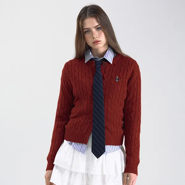 Áo Len Cardigan Nữ WHOAU Steve Cable Red WHCKF4901F-01 Màu Đỏ