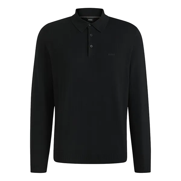 Áo Len Nam Hugo Boss Knit Polo Sweater In Virgin Wool Màu Đen Size S
