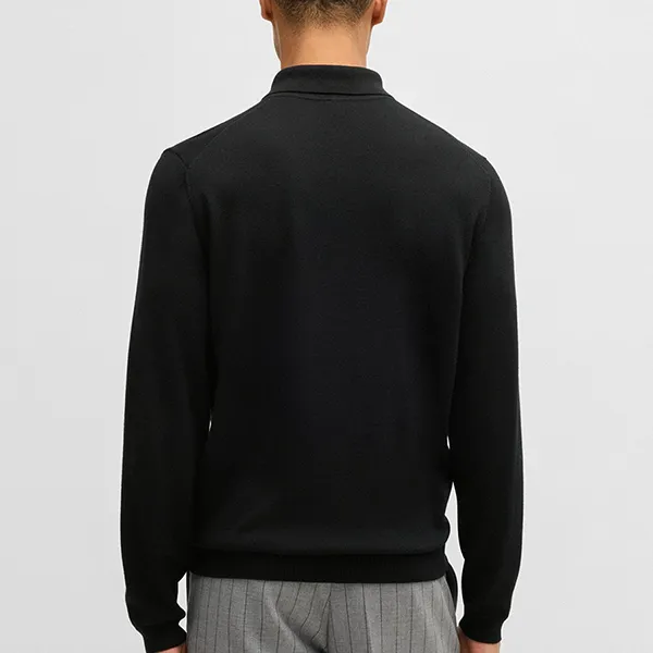 Áo Len Nam Hugo Boss Knit Polo Sweater In Virgin Wool Màu Đen Size S