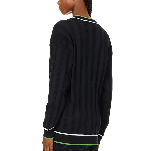 Áo Len Nữ Gucci Brand-Embroidered V-Neck Relaxed-Fit Wool-Blend Knitted Top Màu Xanh Đen Size S
