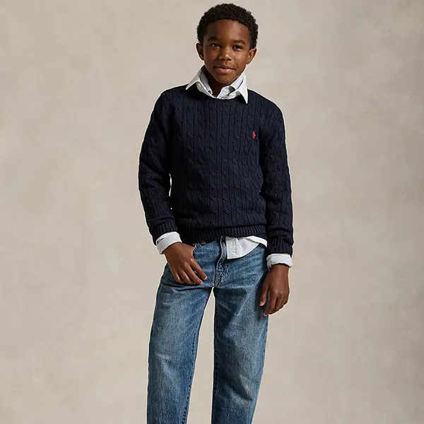 Áo Len Ralph Lauren Cable-Knit Cotton Jumper Kid Màu Xanh Navy Size XL
