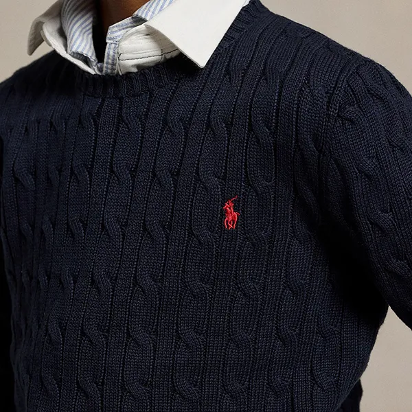 Áo Len Ralph Lauren Cable-Knit Cotton Jumper Kid Màu Xanh Navy Size XL