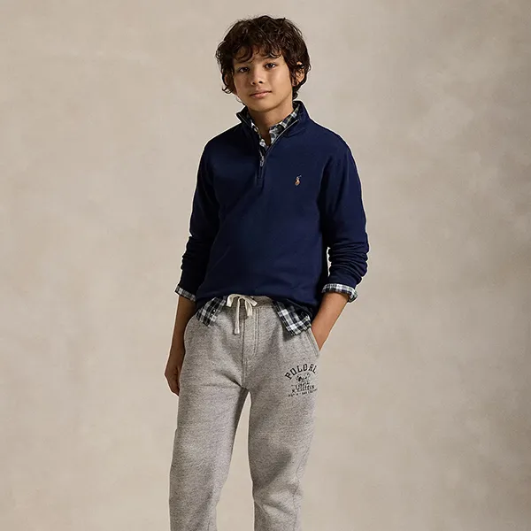 Áo Nỉ Ralph Lauren Cotton Interlock Quarter-Zip Pullover Kid Sweatshirt Màu Xanh Navy Size L