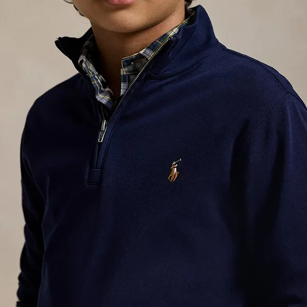 Áo Nỉ Ralph Lauren Cotton Interlock Quarter-Zip Pullover Kid Sweatshirt Màu Xanh Navy Size L