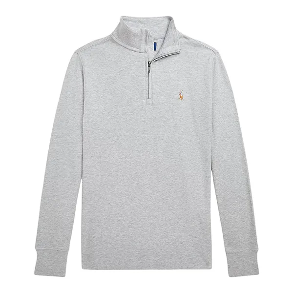 Áo Nỉ Ralph Lauren Cotton Interlock Quarter-Zip Pullover Sweatshirt Kid Màu Xám Size L