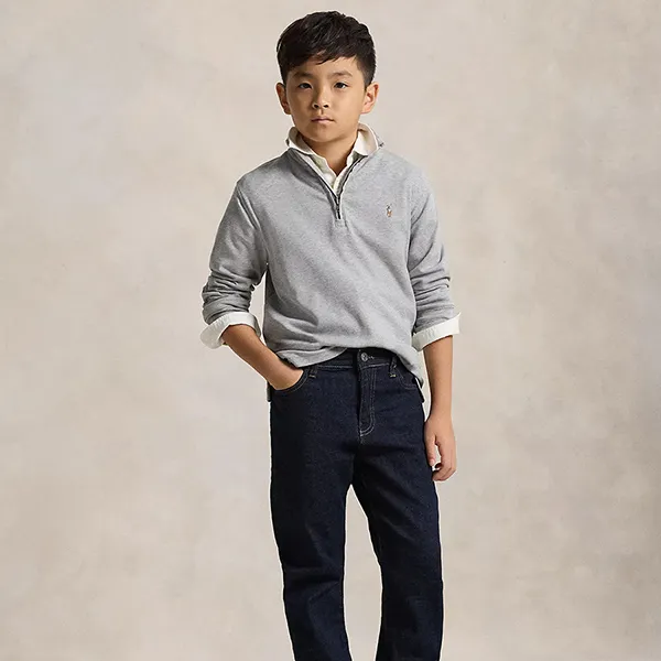 Áo Nỉ Ralph Lauren Cotton Interlock Quarter-Zip Pullover Sweatshirt Kid Màu Xám Size L