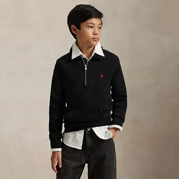 Áo Nỉ Ralph Lauren Fleece Quarter-Zip Pullover Sweatshirt Kid Màu Đen Size L