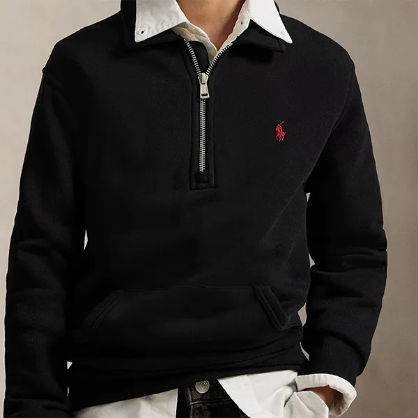 Áo Nỉ Ralph Lauren Fleece Quarter-Zip Pullover Sweatshirt Kid Màu Đen Size L