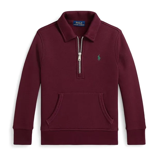 Áo Nỉ Ralph Lauren Fleece Quarter-Zip Pullover Sweatshirt Kid Wine Màu Đỏ Mận Size L
