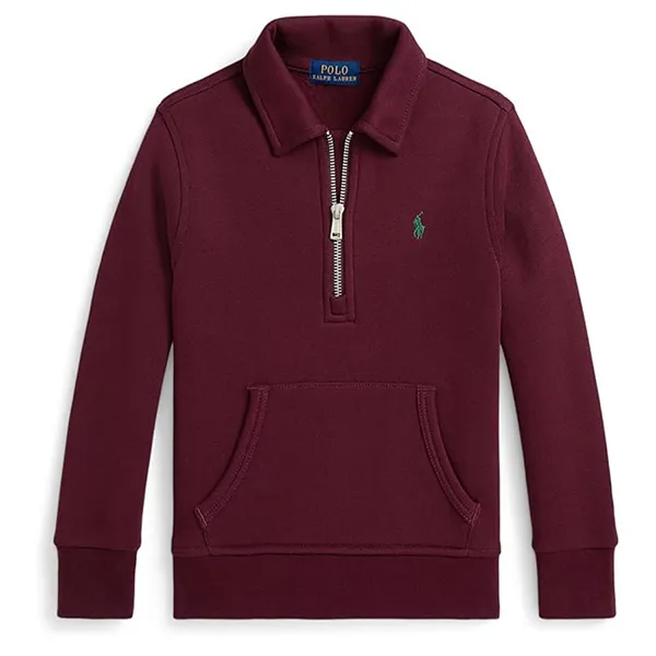 Áo Nỉ Ralph Lauren Fleece Quarter-Zip Pullover Sweatshirt Kid Wine Màu Đỏ Mận Size L