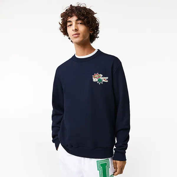 Áo Nỉ Sweater Nam Lacoste Holiday Classic Fit Yaka SH1359 166 Màu Xanh Navy Size 5