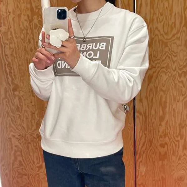 Áo Nỉ Sweater Nữ Burberry Santo Square Logo Sweatshirt Màu Trắng Ngà Size XS