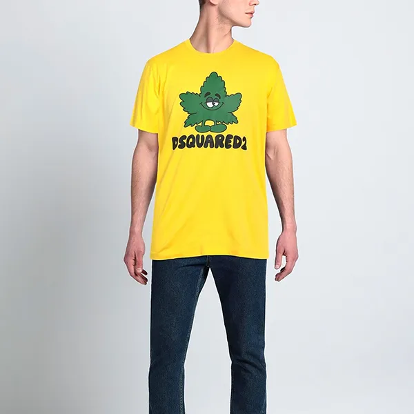 Áo Phông Nam Dsquared2 Maple Leaf Printed Tshirt Màu Vàng Size S