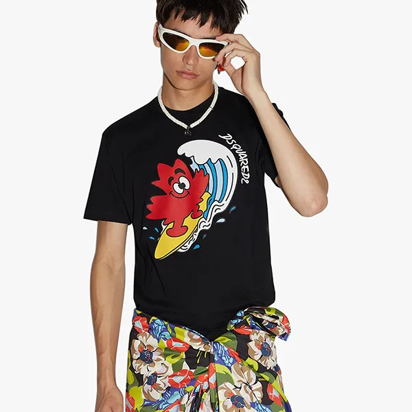 Áo Phông Nam Dsquared2 Short-sleeved Round-neck Printed Tshirt S71GD1246 Màu Đen Size S
