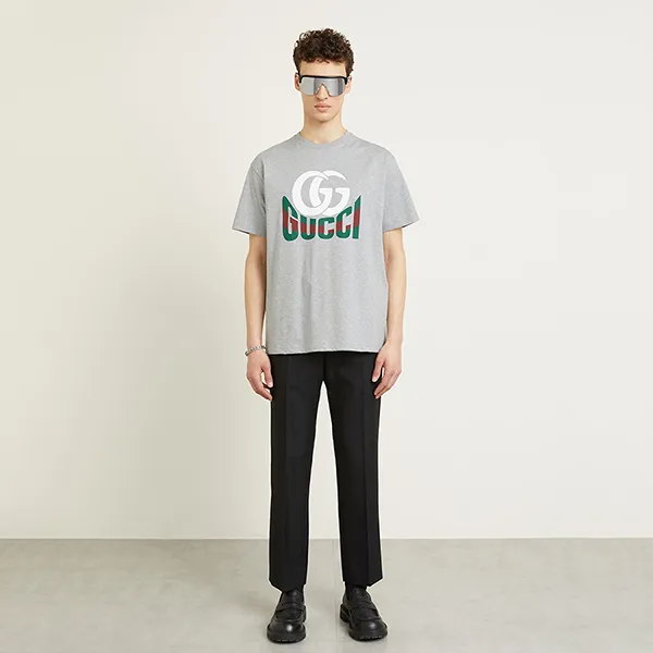 Áo Phông Nam Gucci Printed Cotton Jersey T-Shirt 796395 XJGQ7 Màu Xám Size XS