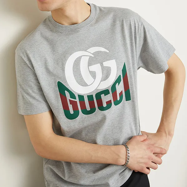 Áo Phông Nam Gucci Printed Cotton Jersey T-Shirt 796395 XJGQ7 Màu Xám Size XS