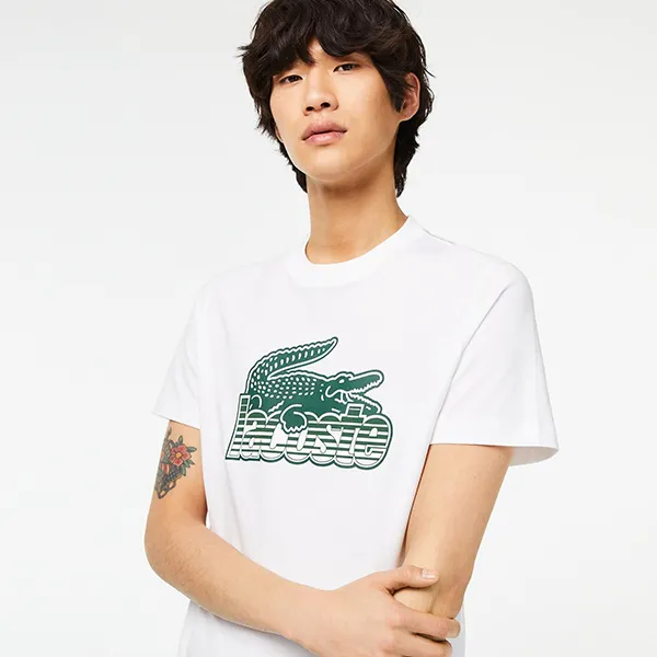 Áo Phông Nam Lacoste Cotton Jersey Print Tshirt TH5070-001 Màu Trắng Size 3