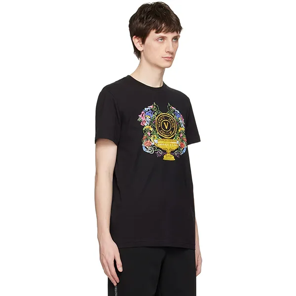 Áo Phông Nam Versace Jeans Couture Black V-Emblem Garden T-Shirt Màu Đen Size XS