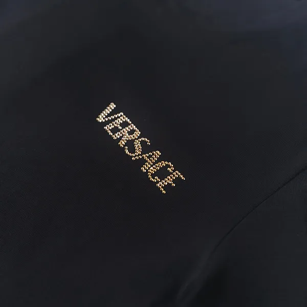 Áo Phông Versace Logo Series Crystal-embellished Black 1014555 1A12040 2B130 Tshirt Màu Đen Size 38