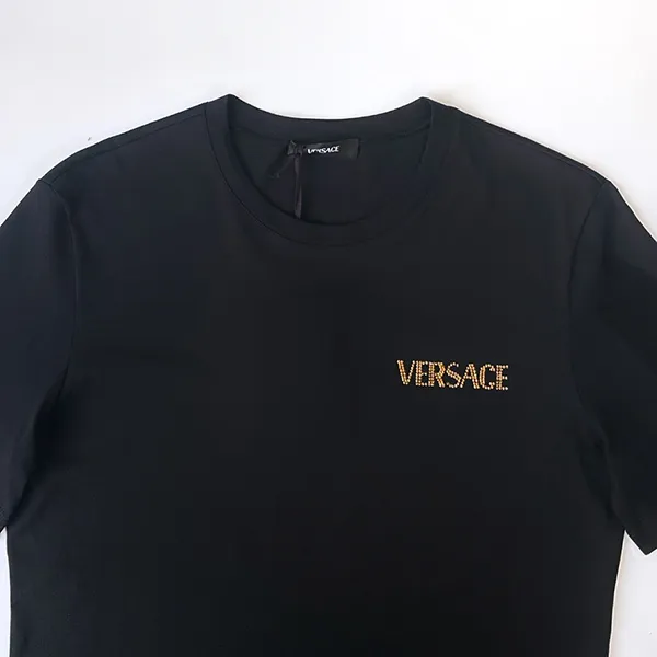 Áo Phông Versace Logo Series Crystal-embellished Black 1014555 1A12040 2B130 Tshirt Màu Đen Size 38